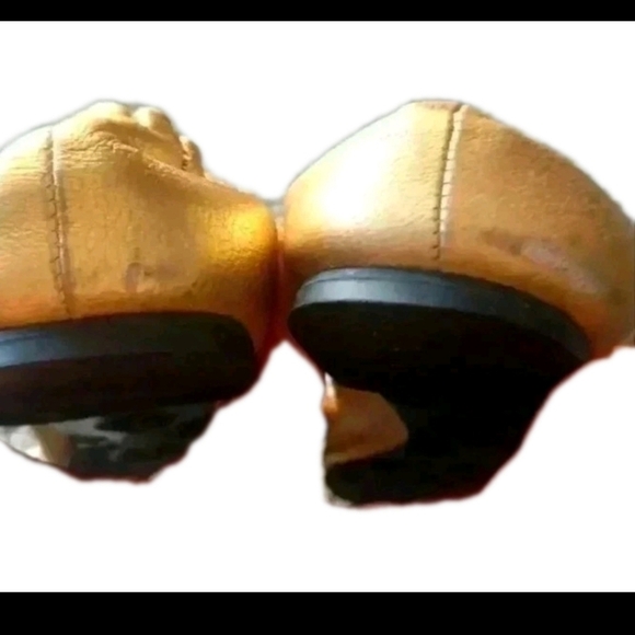 Tory Burch Womens Reva Metallic Gold Leather Ballerina RARE Statement Flats 9.5 - Picture 7 of 15